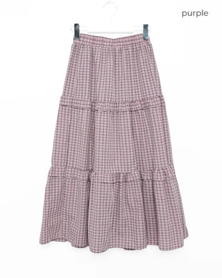 Checked tiered long skirt