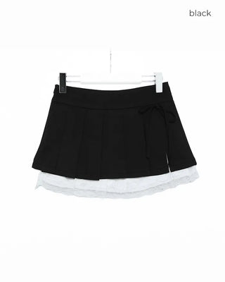 Ribbon pleated mini skirt