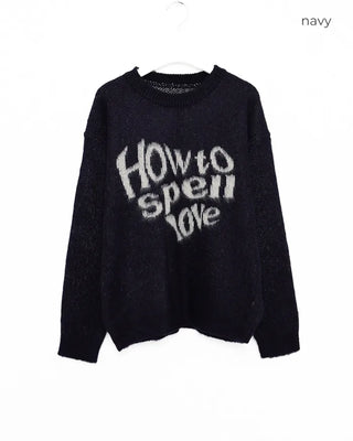 Heart Lettering Hair Loose Sweater
