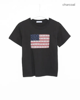 Gingham Lace American Semi-Cropped Half T-Shirt
