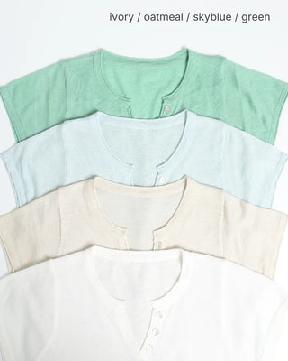 Henley Neck Button Point Half T-Shirt