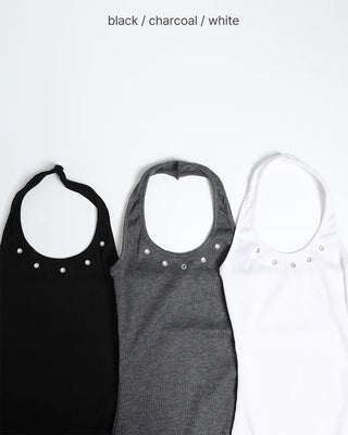 Eyelet halter neck sleeveless top