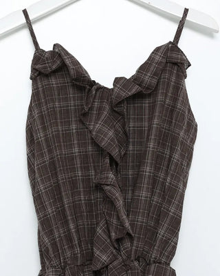 V-neck checkered ruffle camisole