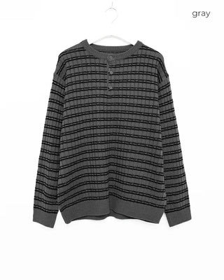 Henley neck striped knit