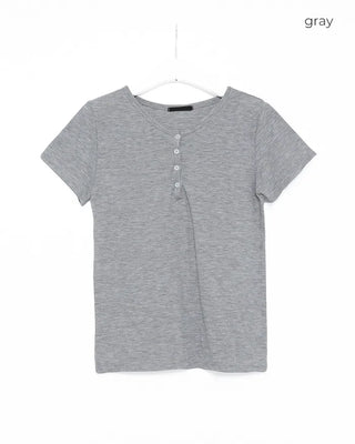 Henley neck button slim T-shirt