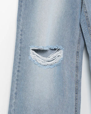Distressed wide-fit denim pants
