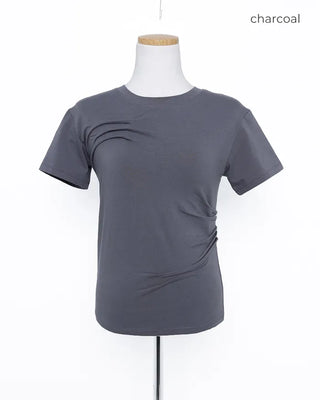 Unique pintuck semi-cropped French T-shirt