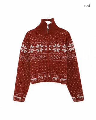 Snowflake Pattern Zip Knit