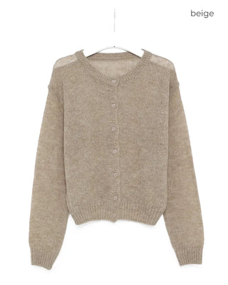 Round neck alpaca knit cardigan