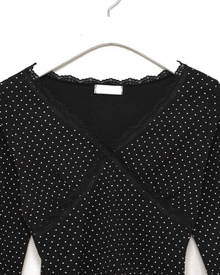 V-neck lace polka dot T-shirt