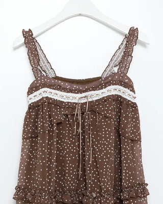 Polka Dot Lace Ribbon Camisole Tunic