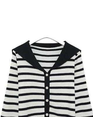 Sailor collar striped cardigan