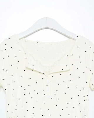 Dot lace detail short-sleeved T-shirt