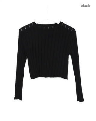Ribbed Shirring See-Through T-Shirt