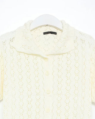 Perforated knit polo cardigan