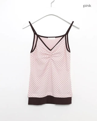Bust Gathered Pin Dot Rib Camisole