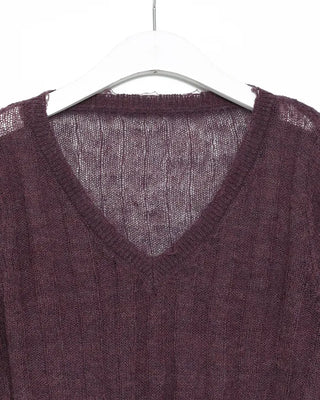 V-neck sheer ribbed knit
