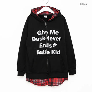 Checked layered hooded zip-up