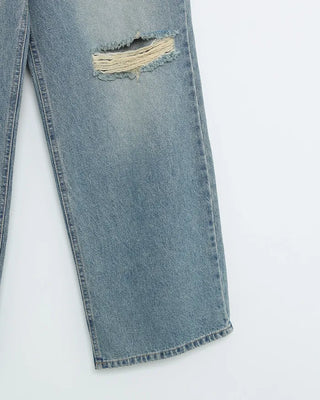 Distressed wide-fit denim pants