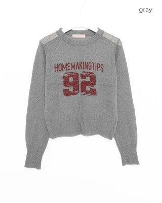 92 Damaged Print Semi-Cropped Sheer Knit