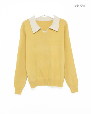 Two-tone semi-V-neck knit