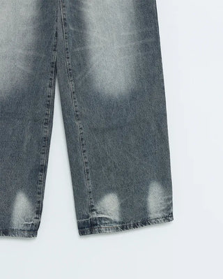 (Unisex) Fold Detail Washed Denim Pants