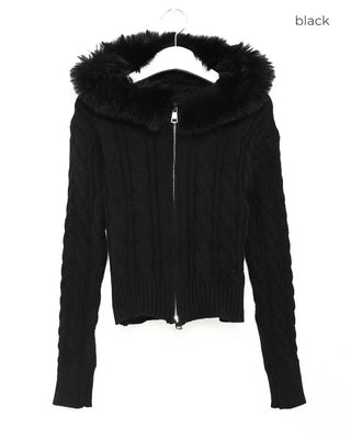 Fur Hood Cable Knit