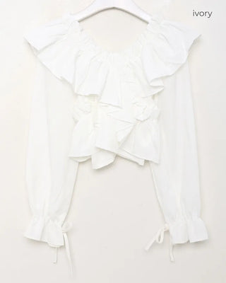 V-neck frill blouse