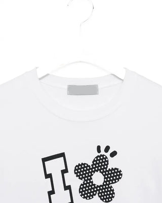 Multi-dot flower lettering half T-shirt