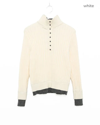High-neck layered button knit