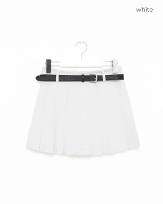 Belted pleated mini skirt