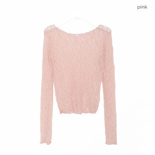See-through lace long-sleeve T-shirt