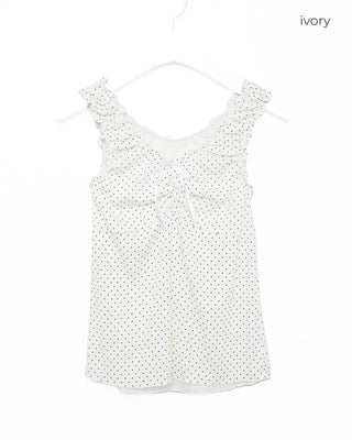 Pindot Ribbon Gathered Elastic Tank Top