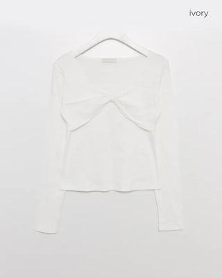 Bust Ribbon Point Square Neck T-Shirt