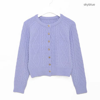 Gold heart button cable cardigan