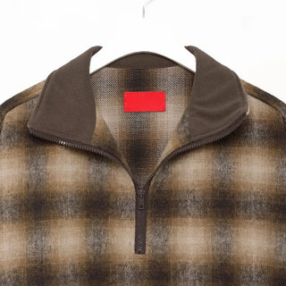 (Unisex) Ombre Check Cropped Zip-Up