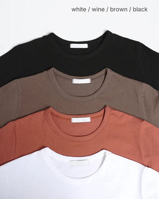 Crew neck semi-cropped short-sleeve T-shirt