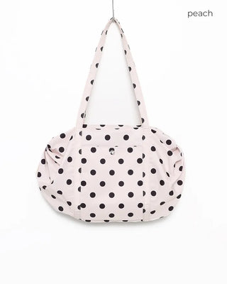Outer pocket side gathered polka dot Boston bag