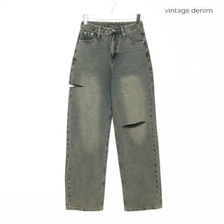 Side-slit vintage denim pants