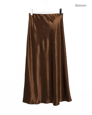 Silk elastic waist long skirt