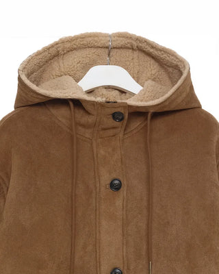 Suede hooded sheepskin jacket