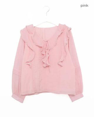 Frilled ribbon blouse