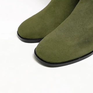 Belted suede long boots