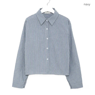 Striped long-sleeved cropped shirt