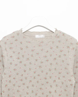 Mini Flower Scallop Point Waffle Long T-Shirt