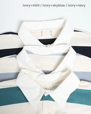 Colored neck striped long T-shirt