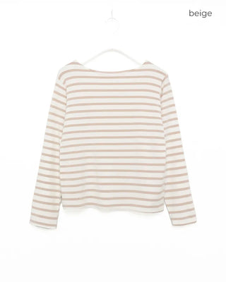 Soft boat neck striped long-sleeve T-shirt
