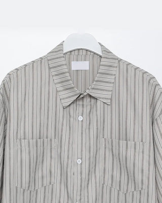 (Unisex) Striped Wide Hood Short Sleeve Shirt