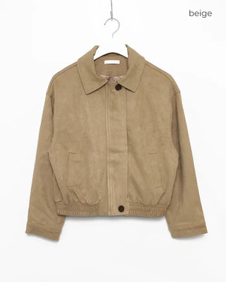 Point button zip fly suede blouson