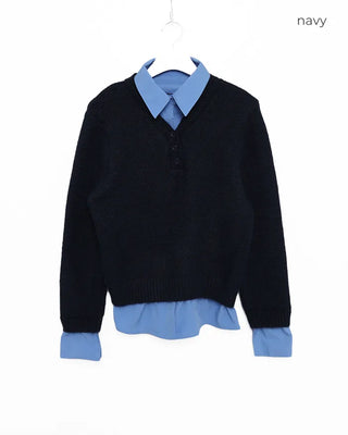 Shirt-layered loose-fit knit